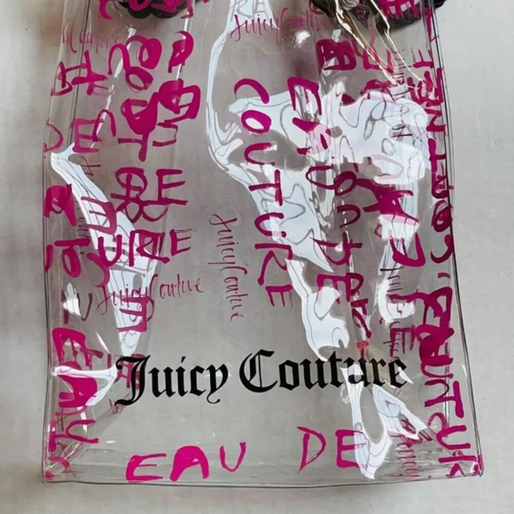 Juicy Couture Clear Tote Bag Pink Print All Over See Through Travel Vacation‎